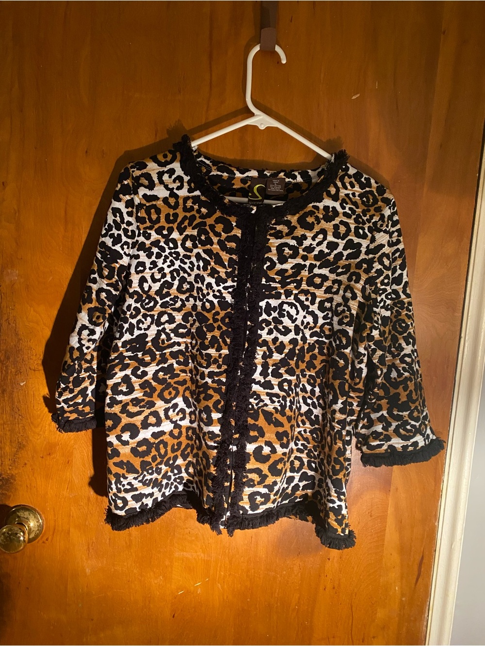 Sportelle Brown and Black Leopard Fringe-Trim Jacket